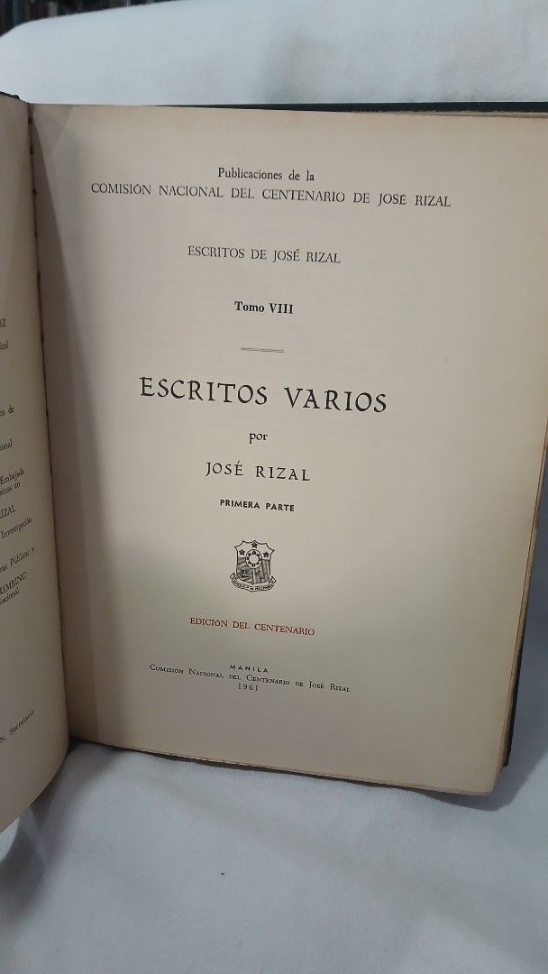 Escritos de Jose Rizal Centennial Edition Books Set (Category: Storybooks) located in Quezon City. Submitted by warmgem.dde5c0 (Listing ID 1471145561, Image 2). Description: - Rare 1961 collector's set published by the Comision Nacional del Centenario de Jose Rizal, Manila - Includes Tomo II (Cartas Entre Rizal y los Miembros de la Familia, 1887-1896) - Includes Tomo VIII (Escritos Varios, 1873-1892) - Includes Poesias Dedicadas a Jose Rizal - El