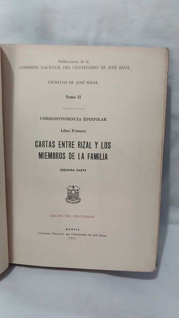 Escritos de Jose Rizal Centennial Edition Books Set (Category: Storybooks) located in Quezon City. Submitted by warmgem.dde5c0 (Listing ID 1471145561, Image 3). Description: - Rare 1961 collector's set published by the Comision Nacional del Centenario de Jose Rizal, Manila - Includes Tomo II (Cartas Entre Rizal y los Miembros de la Familia, 1887-1896) - Includes Tomo VIII (Escritos Varios, 1873-1892) - Includes Poesias Dedicadas a Jose Rizal - El