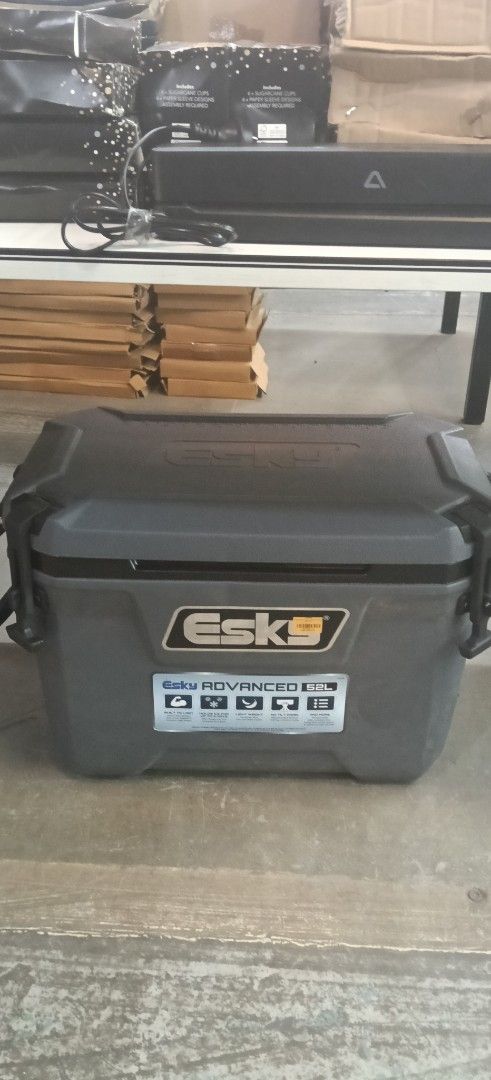 Esky Advanced 52L Cooler Box Grey (Category: Food Organization & Storage) located in Manila. Submitted by jesicahmrsantarosa (Listing ID 1471183944, Image 1). Description: - Model: Esky Advanced 52L Cooler Box - Color: Dark Grey - Condition: Like new, front sticker still attached, super clean interior - Ice Retention: Holds ice up to 4 days - Build Quality: Heavy-duty construction with durable rubber latches and sturdy rope handles - Extra Featur