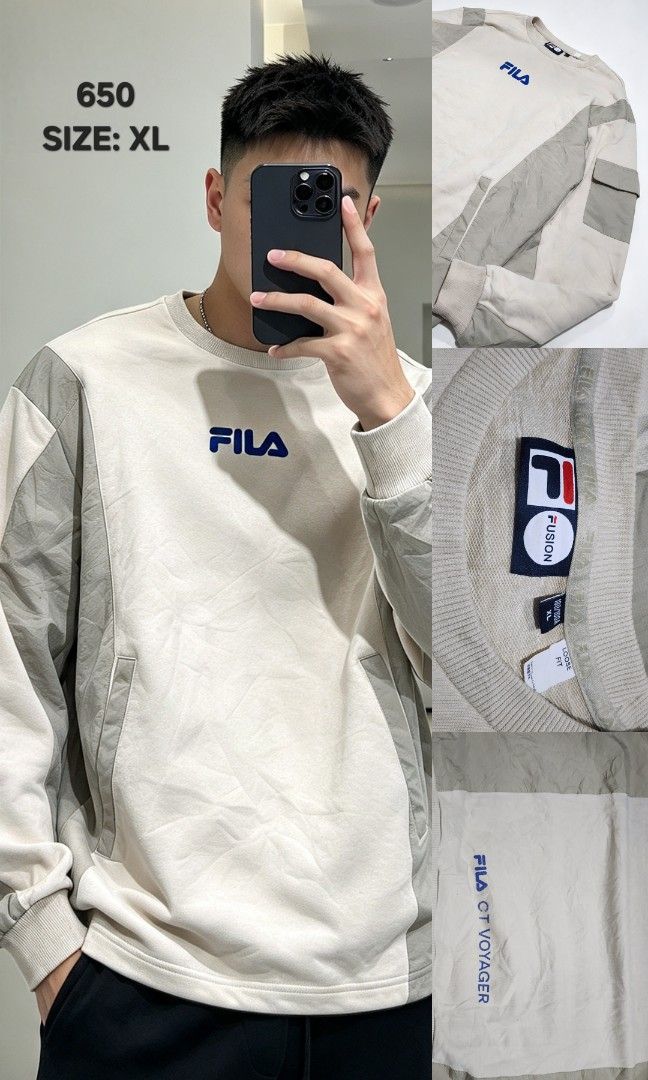 Fila Fusion Line crewneck (Category: Hoodies) located in Cavite. Submitted by behindourstyle (Listing ID 1471225473, Image 2). Description: 650 only 🔥 issue: none authentic Color rate: 9/10 size XL Imus cavite.