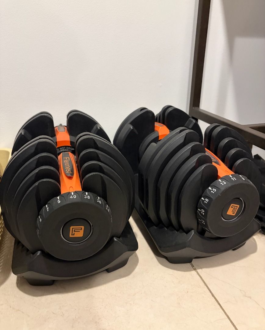 Flexnest 40 KG Adjustable Dumbells (PAIR) (Category: Weights & Dumbbells) located in Taguig. Submitted by noblephoenix_e3fda3 (Listing ID 1471172314, Image 1). Description: RUSH SALE — FLEXNEST 40KG ADJUSTABLE DUMBBELLS (PAIR) ₱15,000 — Negotiable for same-day pickup Selling my original Flexnest Flexibell+ adjustable dumbbells. - 40kg maximum per dumbbell (80kg combined) - Adjustable weight-selection dials - Includes both storage trays - Purchase