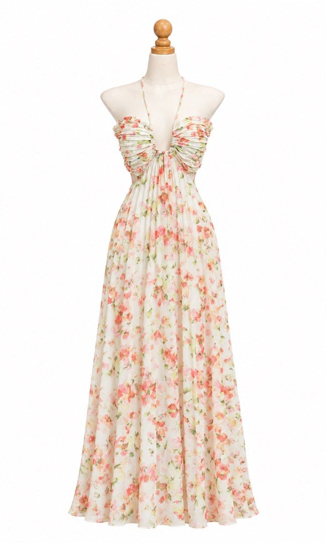 Floral Pleated Flowy Dress (Category: Dresses) located in Trece Martires City. Submitted by imwelllovedvintage (Listing ID 1471189823, Image 1). Description: Floral Pleated Flowy Backless Dress •mabigat tela •used once •fits bust bigger than 34 •will send dimension upon request.