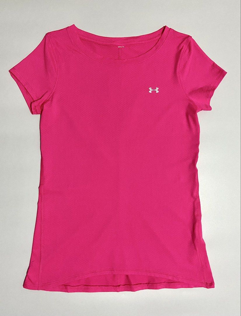 Fuchsia Pink Under Armour Drifit Shirt (Category: Activewear) located in Davao. Submitted by sb.thriftwear (Listing ID 1471145683, Image 3). Description: Size: M-L Dimensions: W- 18.5” L- 25” Issue: Cut tag label only, but overall good as new. Color may vary due to lighting. ⚠️All items are thrifted. Please manage your expectations..