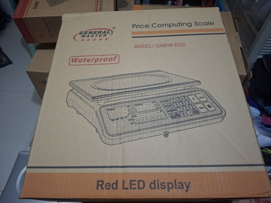 General Master GMDW-N30 Price Computing Scale Timbangan 30Kg (Category: Industrial Equipment) located in Manila. Submitted by tintin1224 (Listing ID 1471201474, Image 2). Description: - Brand: General Master GMDW-N30 - Capacity: Up to 30kg with high precision strain gauge technology - Display: Dual red LED screen showing weight, unit price, and total amount - Build: Waterproof design with a sturdy pressure-protected framework - Power: Built-in re