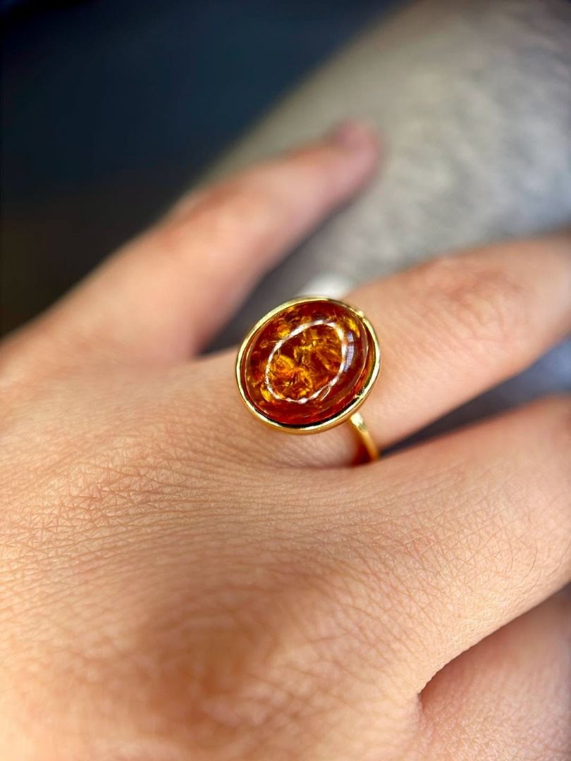 Genuine Amber in Gold-Plated Silver Setting (Category: Rings) located in Baguio. Submitted by asna_taku (Listing ID 1471165280, Image 2). Description: 🍯 Genuine Amber in Gold-Plated Silver Setting A little piece of golden warmth! ✨ Genuine amber features beautiful natural inclusions and rich honey-orange tones, making every piece unique. Its warm glow gives that timeless, vintage-luxe appeal. 💛 ✨ Genuine Amber ✨ Brand-new silver, plated in gold