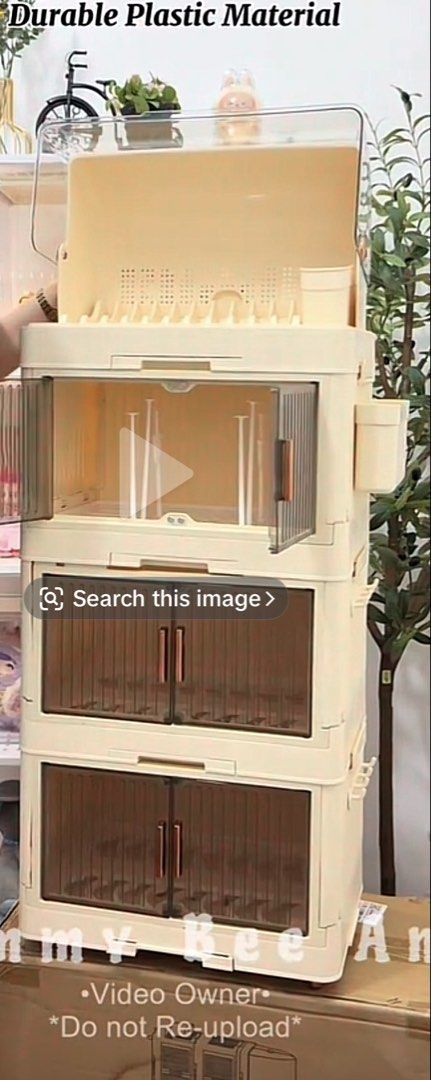 Good Green Life 3 Layers Kitchen Dish Rack (Category: Food Organization & Storage) located in Quezon City. Submitted by ysm_shoppe (Listing ID 1471262552, Image 2). Description: - Space-saving vertical design ideal for kitchen countertops - Elegant cream finish with stylish bronze-toned handles - Clear flip doors and top cover to keep your dishes dust-free - Multi-tier interior storage for plates, bowls, cups, and utensils - Includes convenient s