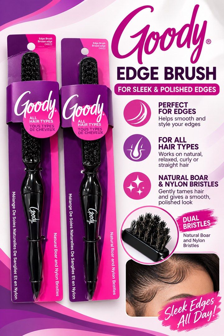 GOODY Edge Brush (Category: Hair) located in Caloocan City. Submitted by veascloset07 (Listing ID 1471199424, Image 1). Description: GOODY Edge Brush – Sleek & Polished Edges! 💜 Get that neat, smooth, and perfectly styled look with Goody Edge Brush! ✨ Perfect for styling and smoothing edges ✨ Natural boar and nylon bristles ✨ Suitable for all hair types ✨ Helps tame flyaways and create polished hairstyles A must-have addition to your hair care e