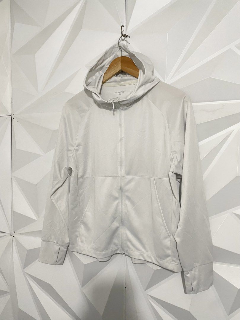 GU Active White Zip-Up Hoodie Jacket Size M (Category: Coats, Jackets and Outerwear) located in Cabuyao City. Submitted by ParadisethriftedPh (Listing ID 1471291527, Image 2). Description: Cr: 9.5/10 Dimensions W: 19.5 L: 22-24 - Brand: GU Active - Style: Full-zip hoodie - Color: White - Size: M - Material: Lightweight athletic fabric - Features: Thumbholes on cuffs and front pockets - Condition: Clean inside and out, great for workouts or casual