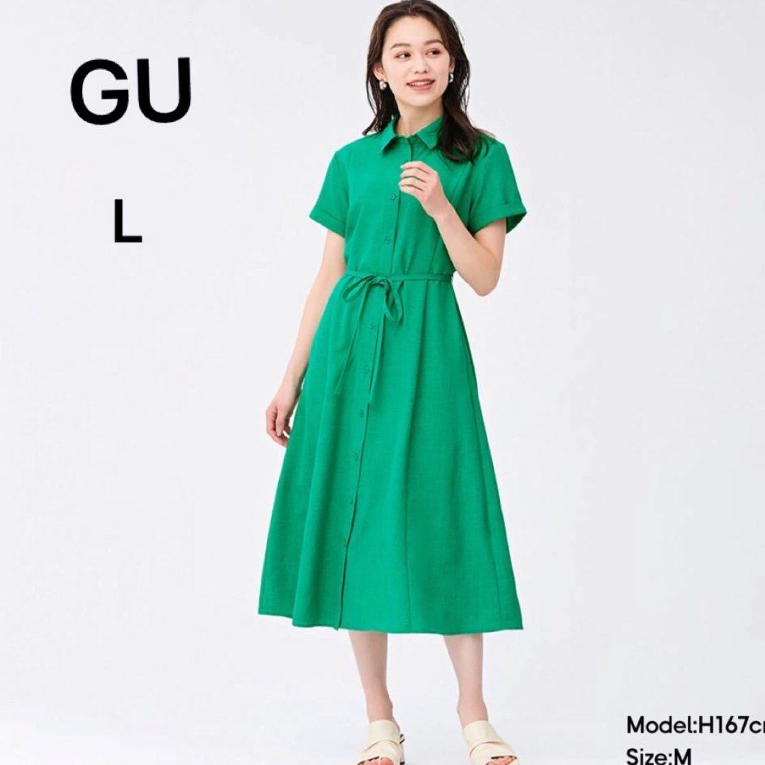 GU Linen Green Dress (Category: Dresses) located in Manila. Submitted by chicosstudio (Listing ID 1471250658, Image 2). Description: Flaw: belt missing but with belt slots intact.