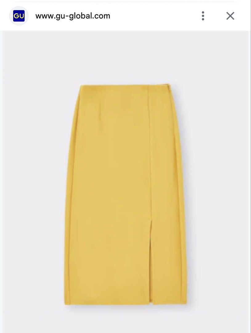 GU Yellow Midi Skirt with Front Slit Size S (Category: Skirts) located in Cavite. Submitted by yakultjeni85475 (Listing ID 1471285246, Image 2). Description: - Brand: GU - Size: S (Tag attached) - Color: Bright yellow - Style: Pencil silhouette with front slit detail - Condition: Brand new with tags - Versatile piece for office or casual wear.