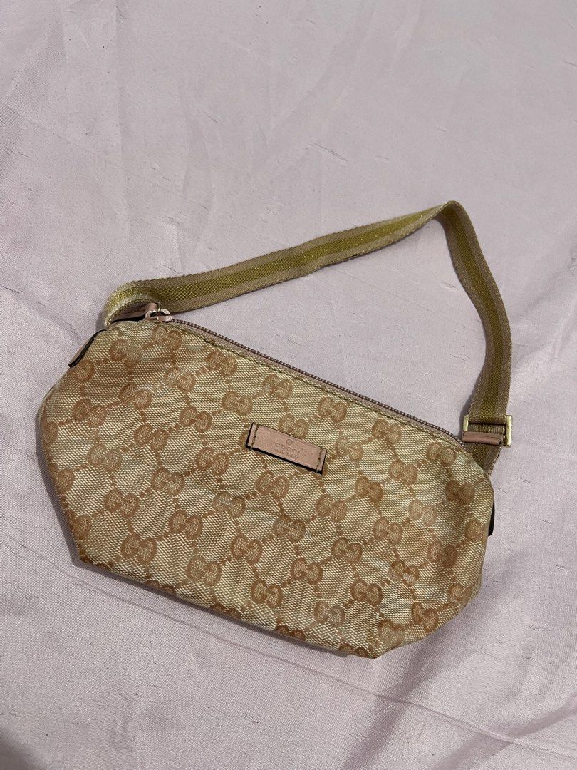 Gucci Monogram Canvas Pink Leather Trim Shoulder Bag (Category: Luxury Bags & Wallets) located in Manila. Submitted by czaaay (Listing ID 1471124905, Image 1). Description: - Authentic Gucci monogram canvas shoulder bag - Chic light pink leather accents and matching adjustable strap - Secure top zip closure to keep your essentials safe - Features a subtle embossed Gucci logo plate on the front - Compact size, ideal for daily use and casual outing