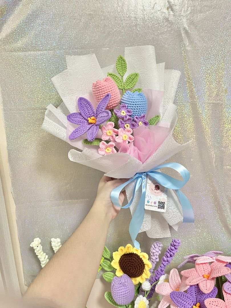 Handmade crochet flower bouquet with gift bag, Hobbies & Lifestyle ...