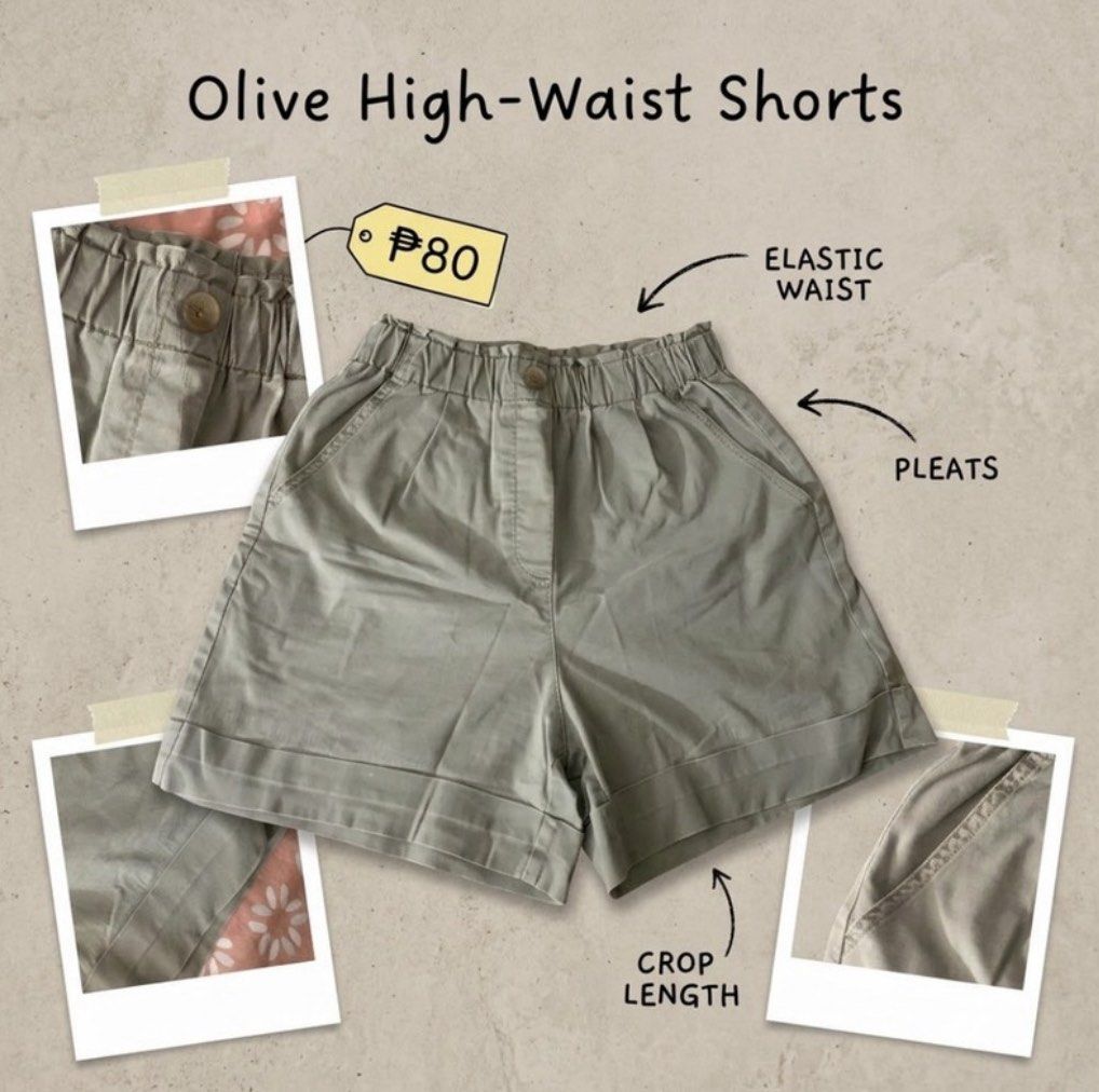 High Waisted Short Olive (Category: Shorts) located in Manila. Submitted by _uniefinds (Listing ID 1471274018, Image 1). Description: ♡ Fits Small to Medium ୨ৎ MOP: GCash / Maya ୨ৎ MOD: J&T / Lalamove ୨ৎ SF: Shouldered by the buyer ୨ৎ DM me if interested or for inquiries! ♡ 📍 Sta. Mesa 🎀.