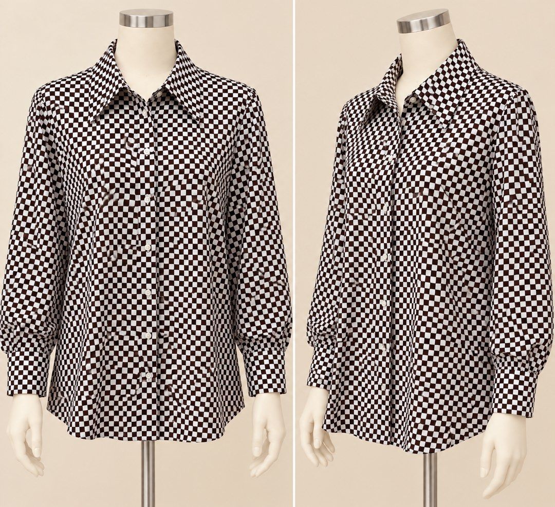 H&M Brown White Checkered Long Sleeve Button-Down Shirt (Category: Longsleeves) located in Santa Cruz. Submitted by zellethrifts (Listing ID 1470930642, Image 2). Description: • Bought in H&M Japan 🇯🇵 • Brand new / unused (no tags) • Fits medium to large • In excellent condition • Photos taken using mannequin only 🚚 Shipping via J&T only 📦 Shipping fee to be shouldered by buyer 💳 Mode of payment: GCash 📍 Santa Cruz, Laguna.