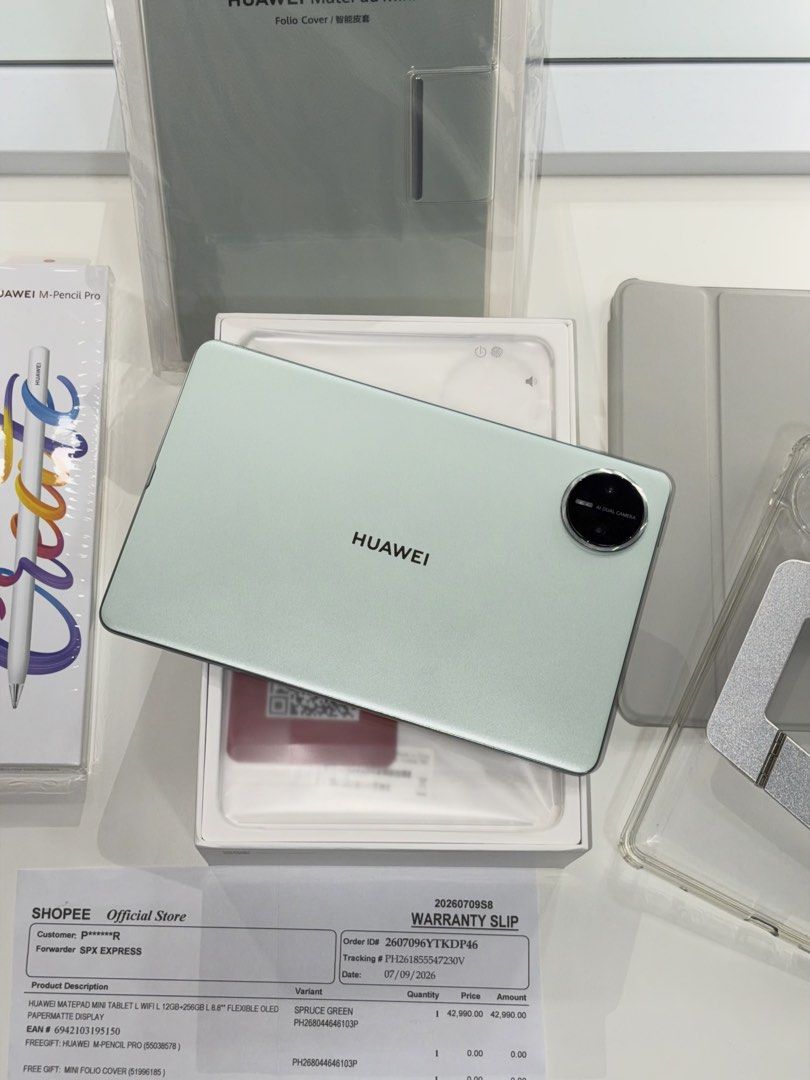HUAWEI MatePad Mini (Category: Others) located in Caloocan City. Submitted by alycho (Listing ID 1471285156, Image 3). Description: bought last July 11, 2026 w/ warranty slip ✨ good as new 💯 no issues & no damage 💁🏻‍♀️ used for watching only while getting ready rfs: already got the iphone duo 📍 Pick-up: Edsa Caloocan (payment first before ship out) 📍 Meet-up: Cloverleaf, Trinoma, Vertis North, and nearby areas 📍 Delivery: We can personally 