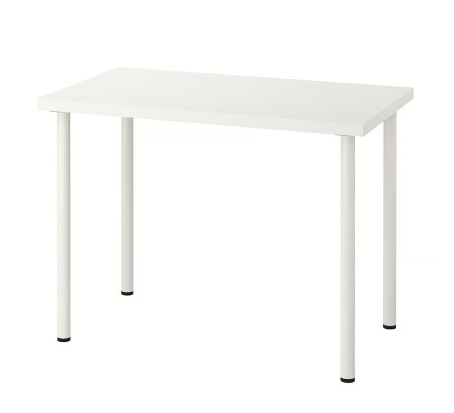 IKEA LINNMON / ADILS White Table (Category: Tables & Sets) located in Quezon City. Submitted by bananabreadish (Listing ID 1471235748, Image 1). Description: - Brand/Model: IKEA white study desk - Dimensions: 100cm (L) x 60cm (W) x 74cm (H) - Design: Clean minimalist style with sturdy round metal legs and solid white tabletop - Ideal for: Small bedrooms, home offices, or study corners - Convenience: Easy to dismantle and transport - Year bought: 