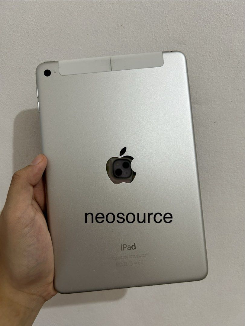 iPad Mini 4 (128GB) in Silver (Category: iPad) located in Candaba. Submitted by neosource (Listing ID 1471261229, Image 2). Description: Details: Color: Silver Storage: 128GB - With SIM card slot (Japan SIM only; not compatible with Philippine SIM cards) - Tempered glass - Smooth operation - Few hairline scratches from normal use - Overall clean and well-maintained FREEBIES INCLUDED: - 2 pcs Protective case - Stylus pen Condition: Good working co