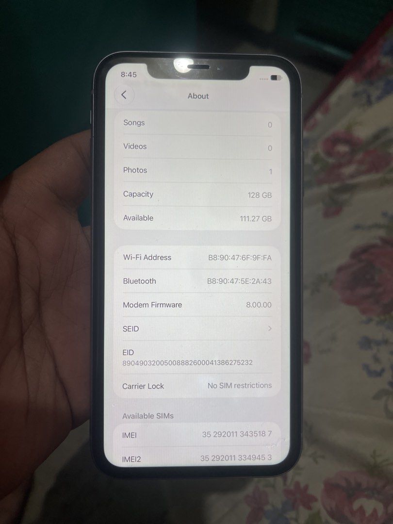 iPhone 11 128GB PURPLE (Category: Other Gadgets) located in Pasig City. Submitted by marcrafael (Listing ID 1471171491, Image 1). Description: iPhone 11 128GB FACTORY UNLOCKED SELLING PRICE 8999PHP REPRICE! SWAP TO YOUR? ADD KA CASH! IOS27 already 69% Batt health makunat FACE ID AND TRUETONE WORKING ISSUE? Bawal reset at update Package? Unit case only Meet up to your location add ka cash! .