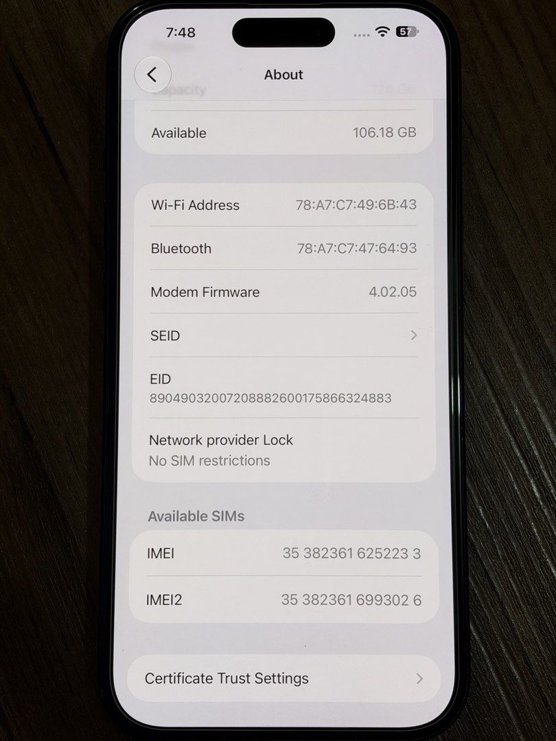 iPhone 15 Black 128gb (Category: iPhone 15 Series) located in Mandaluyong City. Submitted by georgemcrise (Listing ID 1471244565, Image 3). Description: 💰 Price: ₱25,000 (Negotiable) Selling my personal iPhone 15 Black, used for approximately 2 years. UNIT DETAILS: * 128GB Storage * Battery Health: 83% * Battery Cycle Count: 1,344 * Open Line (All Networks) * Face ID: Working * True Tone: Working * No history of repair or parts replacement * Min