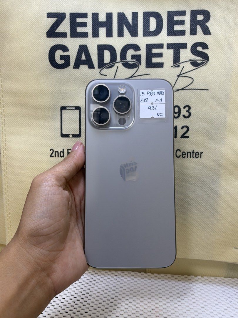 iPhone 15 PRO MAX 512GB OPENLINE (NTC APPROVED) (Category: iPhone 15 Series) located in San Juan City. Submitted by desireebayal96 (Listing ID 1471144269, Image 1). Description: iPhone 15 Pro Max (Natural Titanium) * 512GB * OPENLINE (ANY SIM) * NTC APPROVED * 93% BH (ORIGINAL CAN CHECK 3UTOOLS) * 98% SMOOTH * NO ISSUE * NO HISTORY OF REPAIR * NO ICLOUD ISSUE * NOT REFURBISHED * FACE ID & TRUETONE WORKING * WITH CORD TYPE-C OPEN FOR COD SAME DAY 