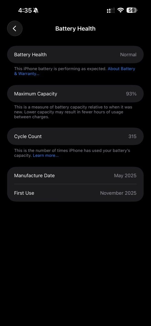 IPHONE 16 PLUS 128GB (Category: iPhone 16 Series) located in Manila. Submitted by annj143 (Listing ID 1471291209, Image 3). Description: Personal used IPHONE 16 PLUS 1 year old. (Nov2026) Storage: 128gb Color: Black Any simcard is working Battery Health: 93% Cycle Count: 315 Issue: May hair line sa left bottom part ng screen hindi siya noticeable. the rest everything is perfectly working. u can visit sa house para ma check. I am open for sa Gamin