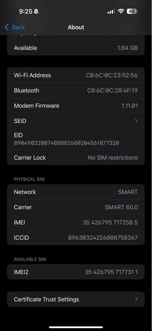 Iphone 16 pr 256 89% (Category: iPhone 16 Series) located in Manila. Submitted by newflower.c22eed (Listing ID 1471146454, Image 2). Description: .