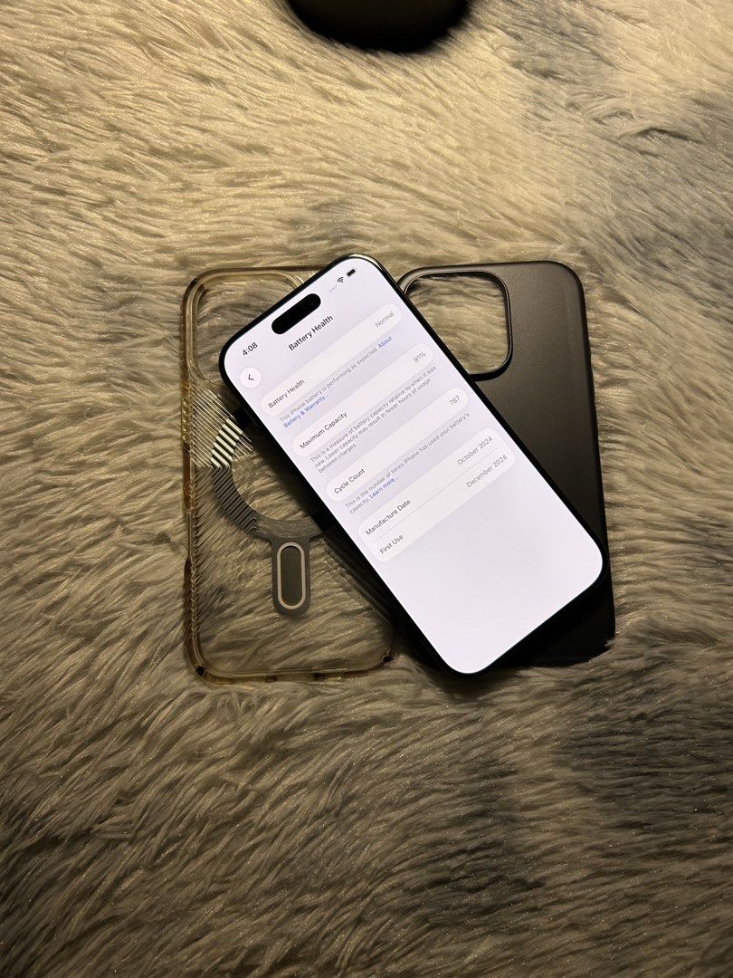 Iphone 16 Pro 128gb Fu (Category: iPhone 16 Series) located in Manila. Submitted by jakebergonio (Listing ID 1471148826, Image 3). Description: Sale/Swap Iphone 16 Pro 128gb Black Titanium Factory unlocked / Local variant 91% Batteryhealth / 787 Cycle count All working / Makinis No history of repair No issue test to sawa upon meetup Comes with Unit, orig cord & case Pasig manggahan loc.