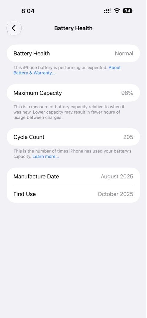 iphone 16 pro max (Category: iPhone 16 Series) located in Manila. Submitted by 404kermx (Listing ID 1471124395, Image 2). Description: 📱 iPhone 16 Pro Max 256GB ✅ 98% Battery Health ✅ 205 Cycle Count ✅ Complete with Box ✅ Same IMEI on Unit & Box ✅ Original Charging Cord ✅ No Issues ✅ No Dents ✅ Well maintained and in very good condition ✅ Warranty Expired: October 27, 2026 🔒 Smart Locked 📅 Eligible for open-line/unlock next year 🎁 Freebies: *