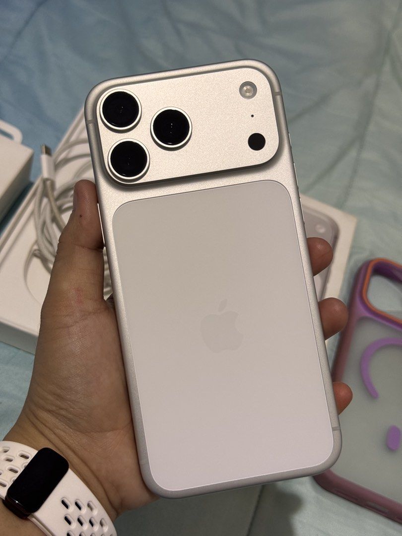 iPhone 17 Pro Max 256Gb NTC Silver (Category: iPhone 17 Series) located in Taguig. Submitted by mariannejulia_23 (Listing ID 1471188815, Image 3). Description: FOR SALE or SWAP - ₱64,000 iPhone 17 Pro Max 256Gb Silver NTC Local Variant Bought in Powermac Warranty till MARCH 2027. Complete package with Unit, Box, Orig Cord, Orig Adoptor, Case. No dents/No scratches. All good condition. No issues. 99% battery health 75cc All sim working. No sim res