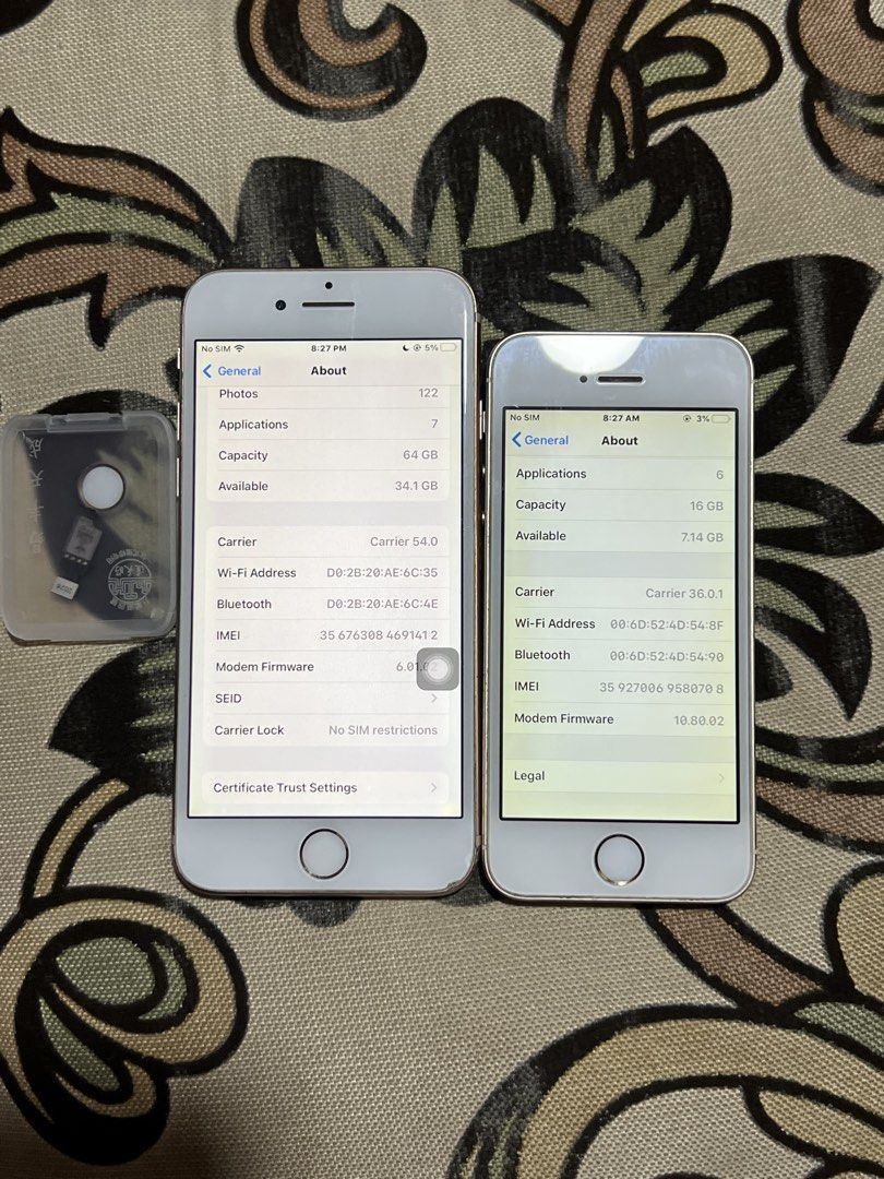 iPhone 8 (64gb) & iPhone 5s (16gb) (Category: iPhone 8 Series) located in Manila. Submitted by cosmic.hanni.cap (Listing ID 1471243318, Image 3). Description: PLEASE READ MUNA !! BOTH ARE WORKING AND CAN RESET, WIFI/SIM WORKING Details of Both iPhone ip 8 rose gold - 64gb - wifi/sim available - issue: low battery health and home button not working - included na yung home button replacement kayo na po magpakabit. - goods as digicam - UNLI RESET NO