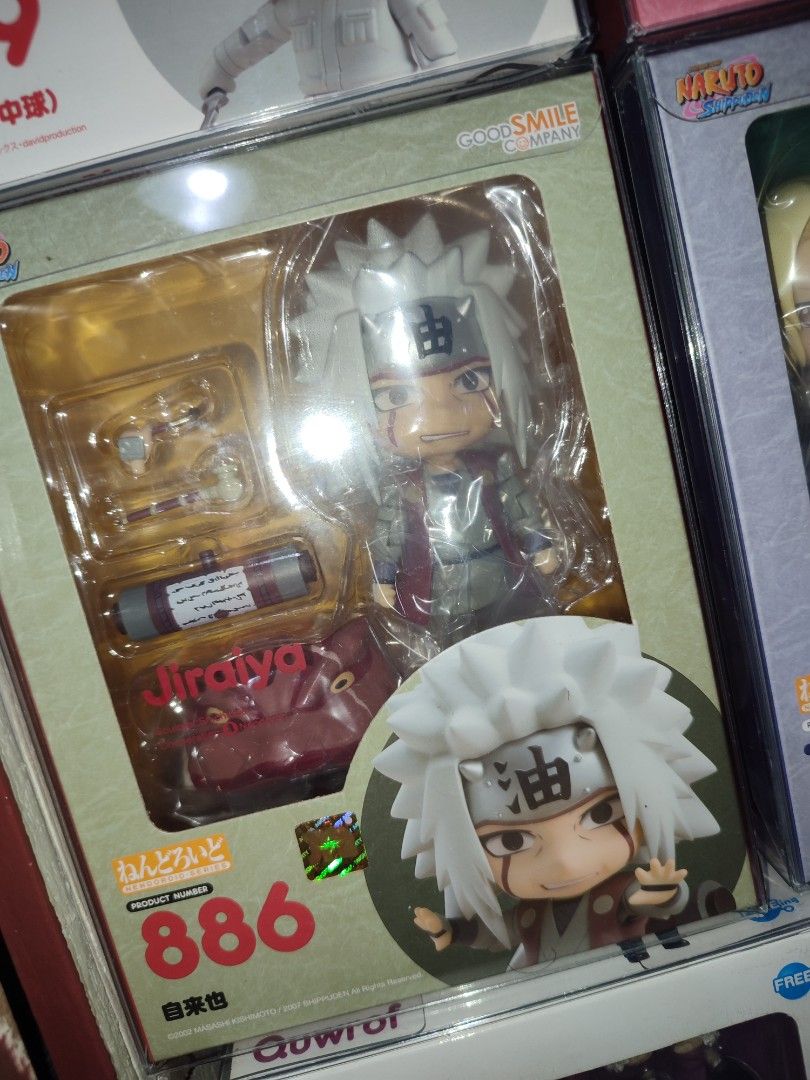 Jiraiya ~ Naruto Shippuden Nendoroid (Category: Figurines & Statues) located in Manila. Submitted by bonifacio1421 (Listing ID 1471192483, Image 1). Description: - Authentic Good Smile Company Nendoroid 886 Jiraiya from Naruto Shippuden - Brand new, unopened with original plastic wrapping intact - Features official Toei Animation sticker on the box - Includes interchangeable face plate, scroll accessory, and toad summon part - Perfect addition fo