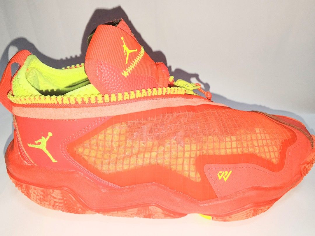 Jordan Why Not .6 "Bright Crimson" (Category: Sneakers) located in Taytay. Submitted by sirthinksalot21 (Listing ID 1471264180, Image 1). Description: Russell Westbrook's sixth signature basketball sneaker with Jordan Brand. - Model: Jordan Why Not .6 PF "Bright Crimson" - Size: US 7 - Colorway: Bright Crimson with vibrant lime-yellow/volt inner bootie, accents, and a distinctive zippered shroud. - Design: Features a semi-translucent grid-pattern