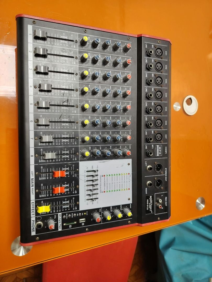 Konzert Audio Setup with Mixer and Speakers (Category: Soundbars, Speakers & Amplifiers) located in Muntinlupa City. Submitted by greenbloomer (Listing ID 1471242319, Image 3). Description: - Complete audio setup ready for use - Includes Konzert audio mixer with standard knobs, sliders, and audio inputs - Two black wall-mounted speakers with metal grilles and visible branding - Comes with mounting brackets and necessary cables - Pulled from a wor