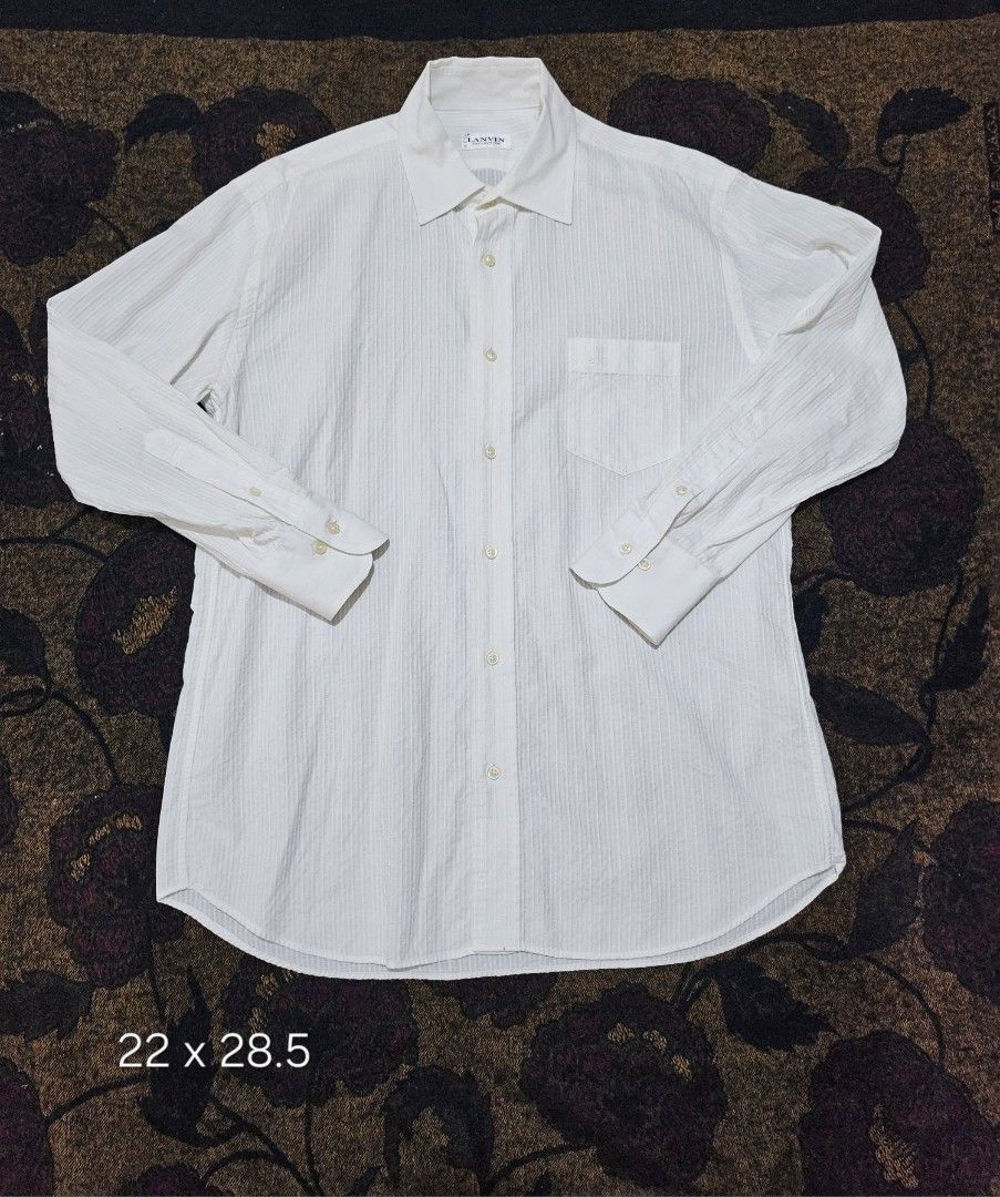 Lanvin Collection Textured Striped Long Sleeve Button-Down Shirt (Category: Formal Shirts) located in Candelaria. Submitted by bentablesetc (Listing ID 1471263797, Image 1). Description: Lanvin Collection Textured Striped Long Sleeve Button-Down Shirt 22 x 28.5 500 + sf MOP: Gcash Courier: J&t Loc: Candelaria Quezon.
