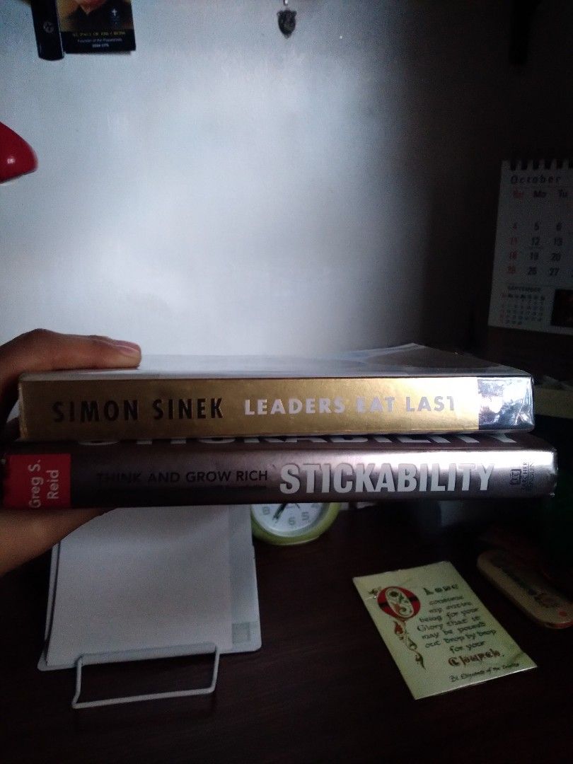 Leaders Eat Last and Stickability Books Bundle (Category: Storybooks) located in Quezon City. Submitted by randombadumdum (Listing ID 1471149315, Image 1). Description: - 2-in-1 Business & Leadership Book Bundle - Includes: 'Leaders Eat Last' by Simon Sinek and 'Stickability' by Greg S. Reid (authorized by the Napoleon Hill Foundation) - Great for personal growth, leadership, effective teamwork, and developing mental persistence - Ships fast with