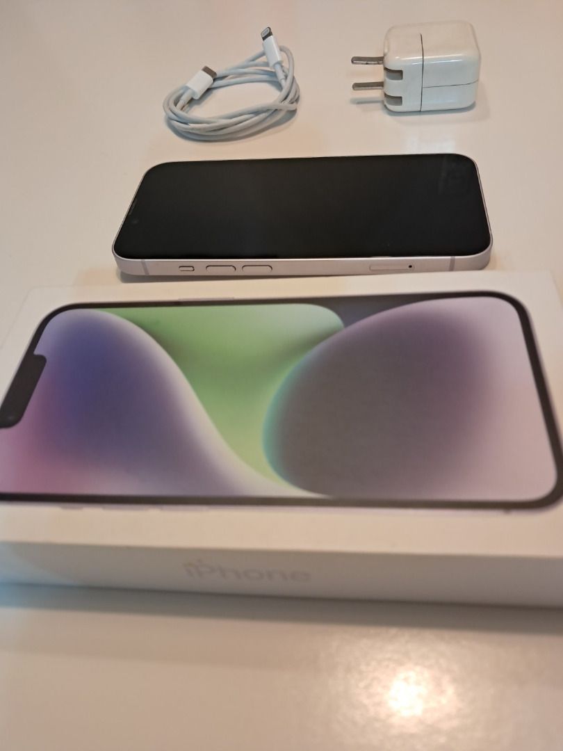 Lightly Used iPhone 14 128GB (Category: iPhone 14 Series) located in Pasig City. Submitted by pitz0001 (Listing ID 1471144180, Image 2). Description: RFS: New phone With free adaptor. Lightning cable comes with original box as well • Display: 6.1-inch Super Retina XDR OLED • RAM: 6 GB RAM • Storage: 128GB (non-expandable) • Rear Cameras: Dual 12MP system • Main: 12MP (ƒ/1.5) with sensor-shift optical image stabilization • Ultra Wide: 12MP (ƒ/1.4)