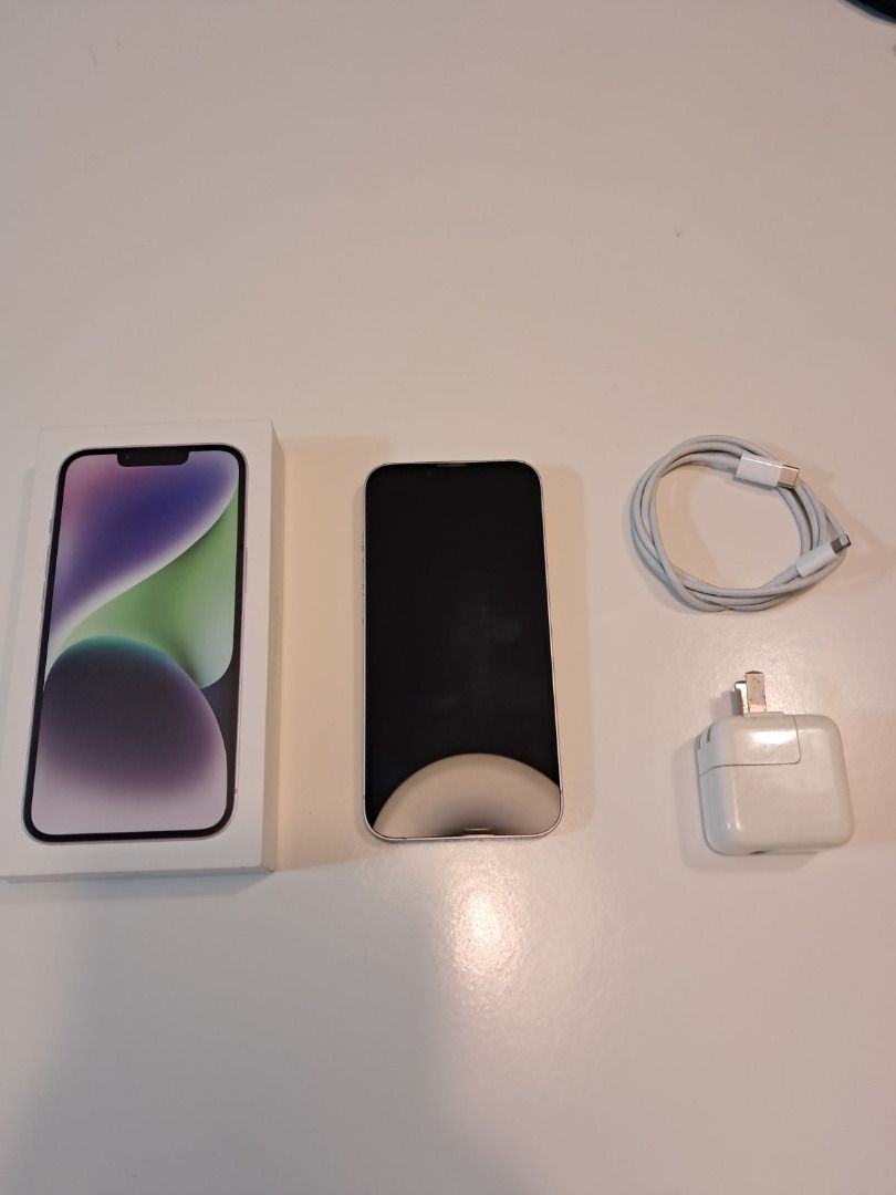 Lightly Used iPhone 14 128GB (Category: iPhone 14 Series) located in Pasig City. Submitted by pitz0001 (Listing ID 1471144180, Image 1). Description: RFS: New phone With free adaptor. Lightning cable comes with original box as well • Display: 6.1-inch Super Retina XDR OLED • RAM: 6 GB RAM • Storage: 128GB (non-expandable) • Rear Cameras: Dual 12MP system • Main: 12MP (ƒ/1.5) with sensor-shift optical image stabilization • Ultra Wide: 12MP (ƒ/1.4)