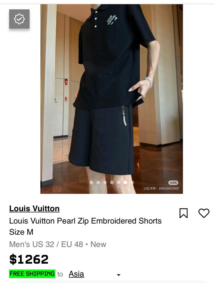 Louis Vuitton Pearl Zip Cotton Zip (Category: Luxury Apparel) located in Taytay. Submitted by leanmark103093 (Listing ID 1471258295, Image 1). Description: L0UlS VUlTT0N Mens Pearl Zip Cotton Shorts Large on tag 32 to 36 waistline 20.5 Length Excellent Condition Issue last pic missing 2 pearl 📩📩📩📩📩.