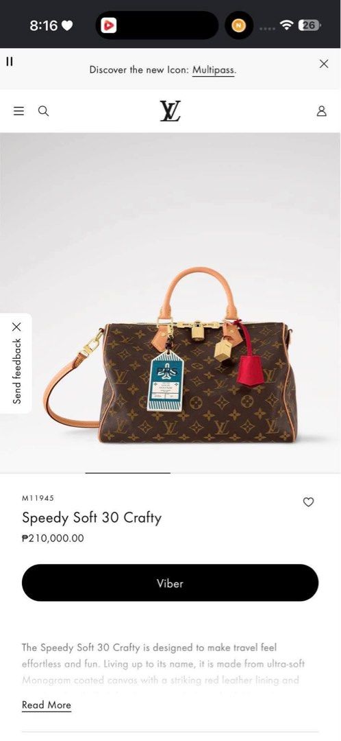 Louis Vuitton Speedy Soft 30 Crafty M11945 Monogram (Category: Luxury Bags & Wallets) located in Cebu City. Submitted by forless.ph (Listing ID 1471242244, Image 1). Description: - Model: Louis Vuitton Speedy Soft 30 Crafty - Material: Monogram coated canvas with ultra-soft feel and striking red leather lining - Included Accessories: Top handles, adjustable shoulder strap, padlock, keys, and luggage tag - Packaging & Proof of Authenticity: Dust b