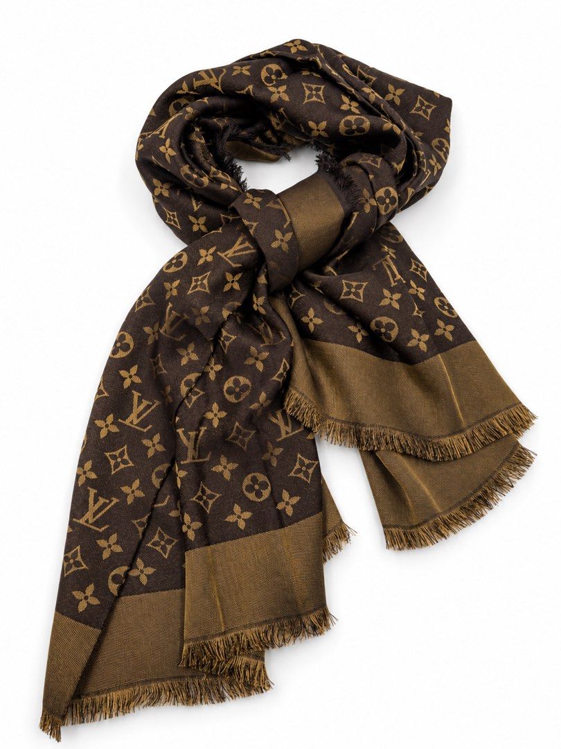 ⚜️LV Timeless Monogram brown scarf (Category: Luxury Accessories) located in Makati City. Submitted by 90sangel (Listing ID 1471288800, Image 3). Description: •Item: Louis Vuitton - Timeless monogram brown /gold black combi scarf 🖤🤎 •Condition: Brand New condition w/ paperbag *100% Elegant silk travel scarf Lightweight and breathable, this scarf is ideal for travel, effortlessly transitioning from day to night. Its stunning sheen adds a touch o