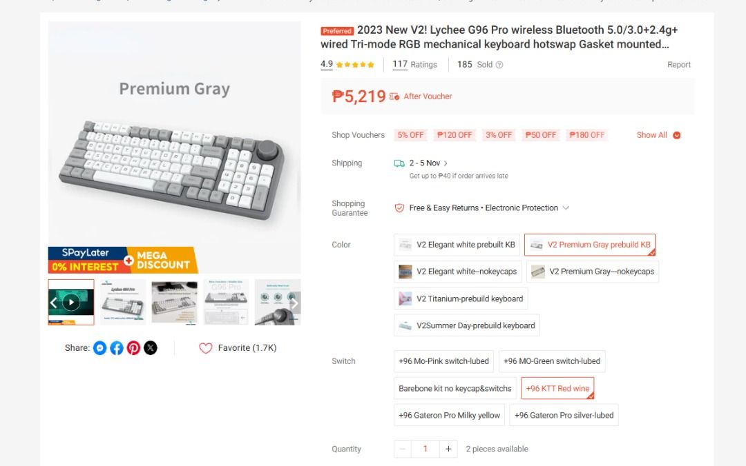 Lychee Gaming G96 Pro Tri-mode Mechanical Keyboard (Category: Computer Keyboard) located in Quezon City. Submitted by haaiv (Listing ID 1471146442, Image 2). Description: Lychee Gaming G96 Pro Tri-mode Mechanical Keyboard Bought this for 6kphp. Extra keyboard keys. i don't know much about mechs so pls do your own research. All working , no missing keys. Customizable. - Model: Lychee Gaming G96 Pro Mechanical Keyboard - Connectivity: Tri-mode supp