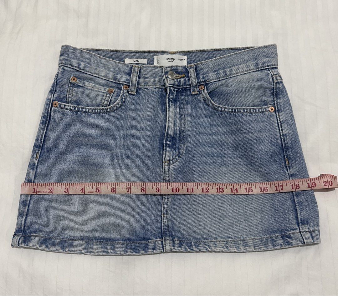 Mango Denim Mom Mini Skirt Light Wash (Category: Skirts) located in Manila. Submitted by ramoneybaloney (Listing ID 1471212481, Image 2). Description: Just bought this on Carousell but it’s too tight on my hips Hard denim, non stretch Measurements Waist - up to 30” Hips - up to 37” Length - 14”.