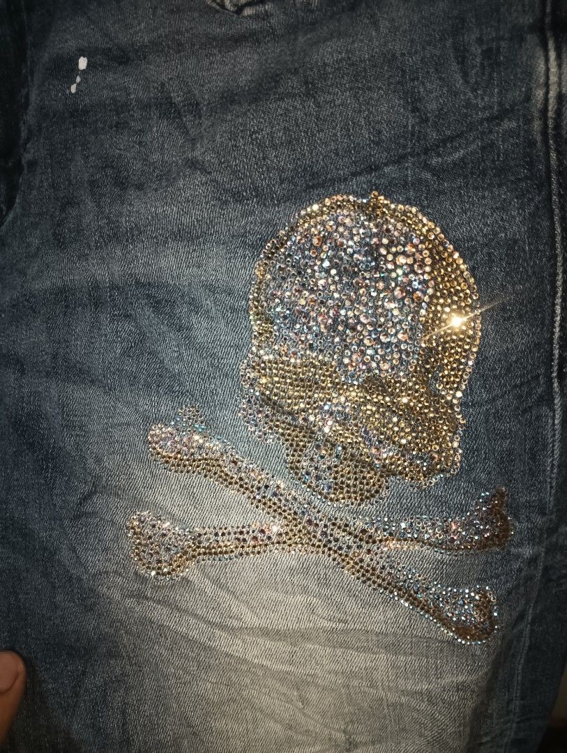 Mastermind Distressed Denim Jeans with Rhinestone Skull (Category: Jeans) located in Taguig. Submitted by dandanathriftshop (Listing ID 1471193773, Image 3). Description: FORSALE ‼️ MASTERMIND WORLD RHINESTONE PANTS EXCELLENT CONDITION NO ISSUE 34 ON TAG 34 WAIST ACTUAL 40.5 LENGTH 6.5 OPENING LEG DM 📥.