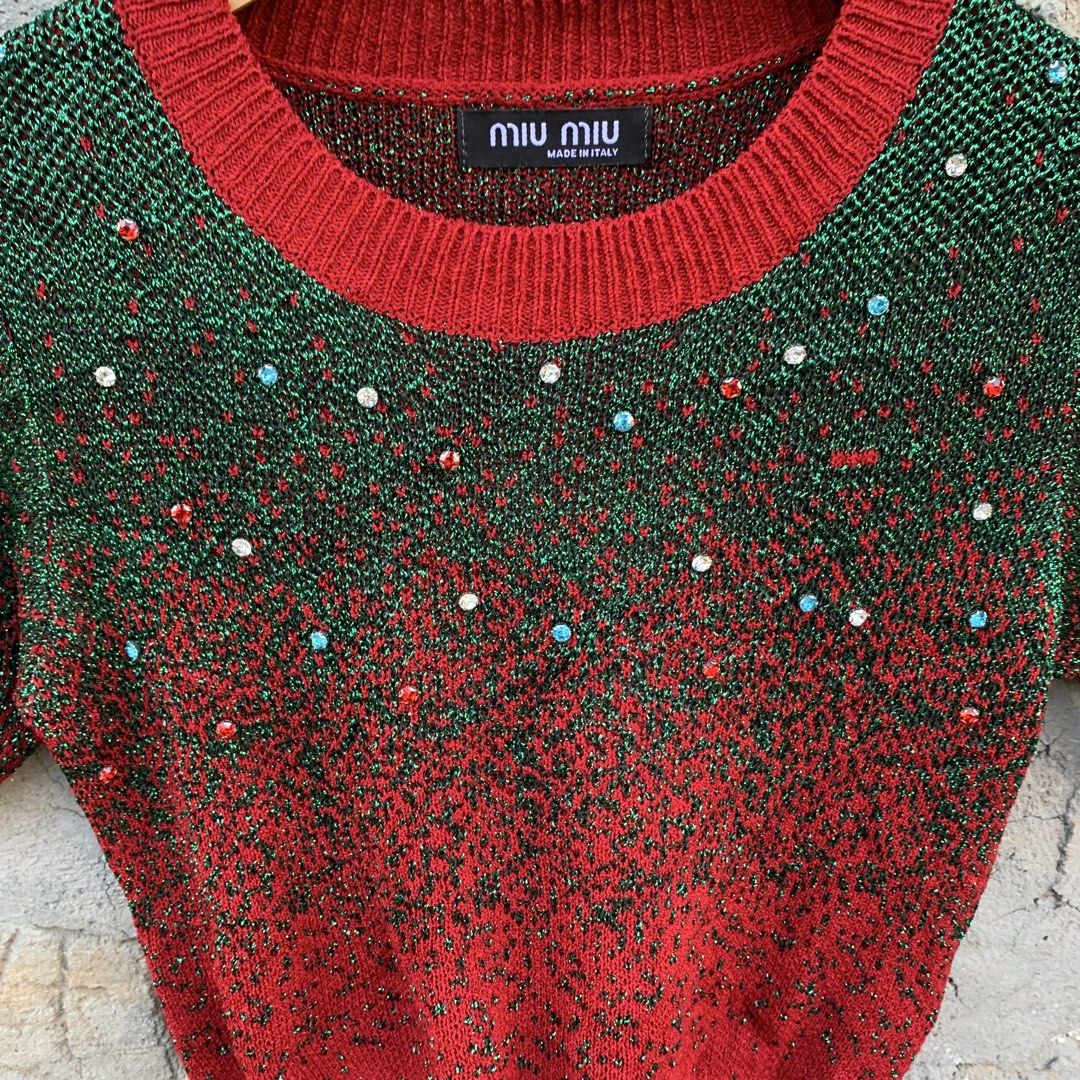 Miu Miu Knit Rhinestone design (Category: Luxury Apparel) located in Manila. Submitted by _thrift.clothes._ (Listing ID 1471134003, Image 3). Description: Size:Small W:18 L:20.