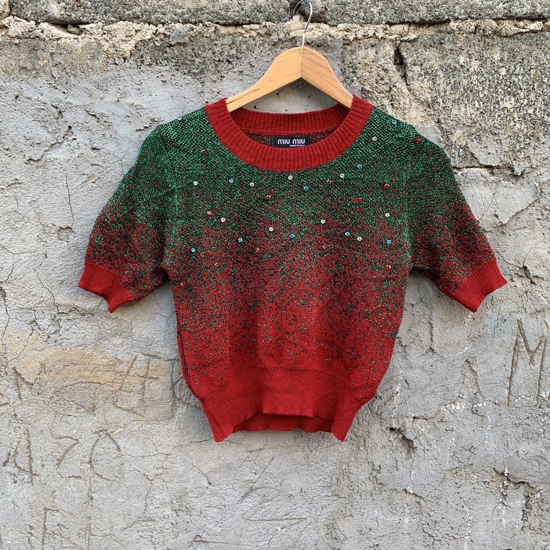 Miu Miu Knit Rhinestone design (Category: Luxury Apparel) located in Manila. Submitted by _thrift.clothes._ (Listing ID 1471134003, Image 1). Description: Size:Small W:18 L:20.