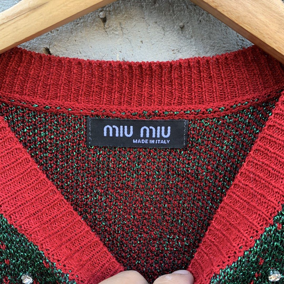 Miu Miu Knit Rhinestone design (Category: Luxury Apparel) located in Manila. Submitted by _thrift.clothes._ (Listing ID 1471134003, Image 2). Description: Size:Small W:18 L:20.