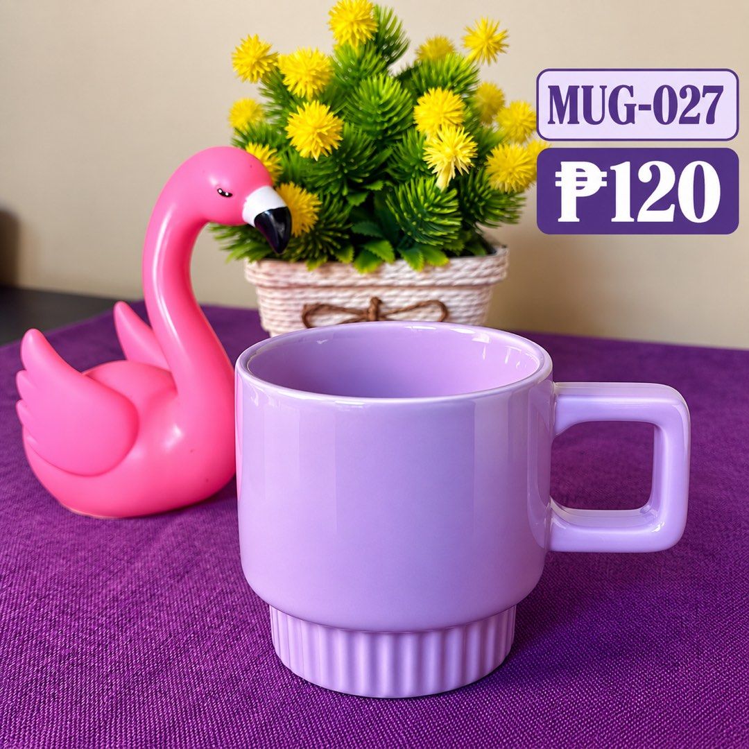 MUG-027 Purple Ceramic Mug with Square Handle (Category: Coffee & Tea Tableware) located in Manila. Submitted by zamarah08 (Listing ID 1471209422, Image 1). Description: - Color: Solid purple with a glossy finish - Design: Distinct ribbed bottom and bold square handle - Capacity: Great size for morning coffee, tea, or hot chocolate - Condition: Clean interior and exterior, ready to use.