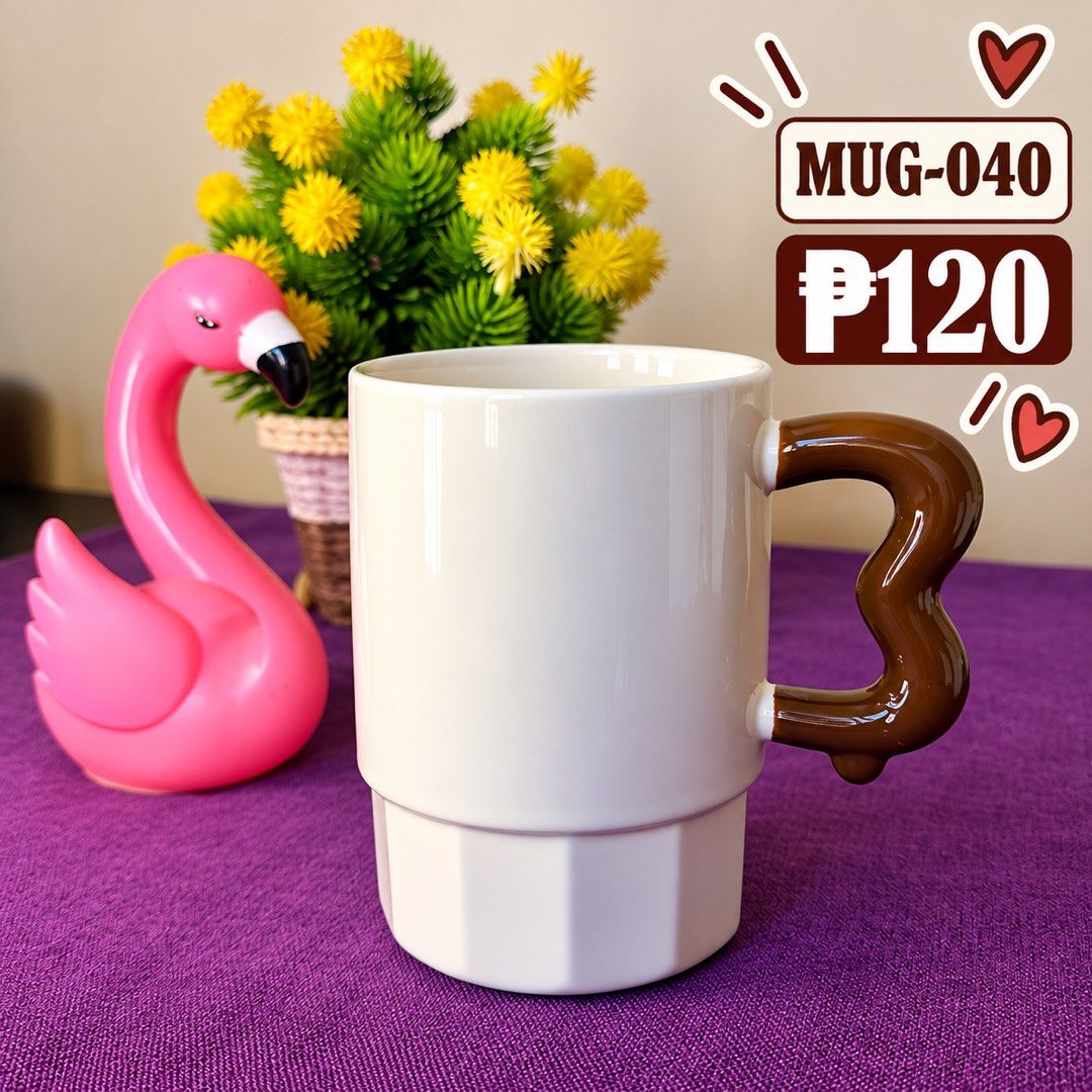MUG-040 White Ceramic Mug with Unique Brown Handle (Category: Coffee & Tea Tableware) located in Manila. Submitted by zamarah08 (Listing ID 1471208836, Image 1). Description: - Item Code: MUG-040 - Material: Premium white ceramic with a glossy finish - Design: Unique paneled base with a dark brown, wavy-curved handle - Condition: Clean interior and exterior, excellent as new - Size: Standard capacity, perfect for coffee or tea - Build: Solid and 