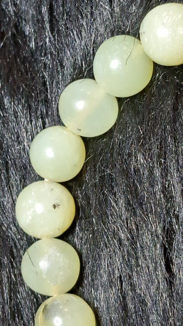Natural Green Jadeite Beaded Stretch Bracelet (Category: Bracelets) located in Quezon City. Submitted by crystallinehaven (Listing ID 1471141791, Image 3). Description: - Genuine green jadeite gemstone bracelet - Smooth and glossy polished round beads - Convenient slip-on style with stretchy elastic cord - Standard wrist size (fits most) - Features unique natural dark inclusions and matrix spots.