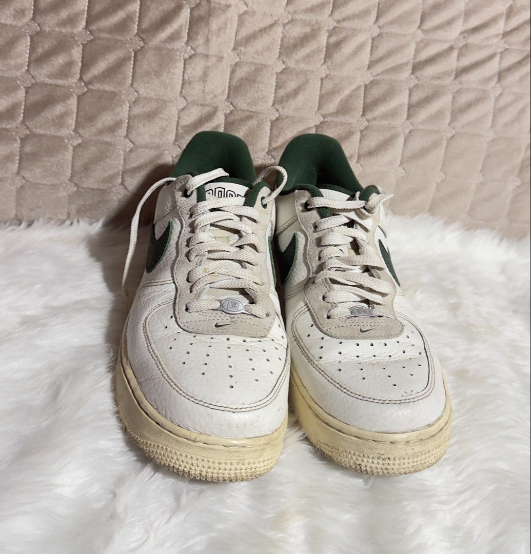 Nike Air Force 1 Low '07 LX Command Force Gorge Green (Category: Sneakers) located in Las Pinas. Submitted by sugaaarr (Listing ID 1471121251, Image 3). Description: - Model: Nike Air Force 1 Low - Colorway: White and Green (Style Code: DR0148-102) - Size: US 11 - Materials: Tumbled leather upper with suede eyestay overlays - Details: Dark green swoosh, inner lining, and clean laces - Aesthetic: Vintage look featuring an aged yellow midsole - Con